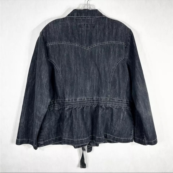Baccini Plus Size 3X Denim Jacket Dark Blue Jean Belted Button Up Pockets NWOT - Picture 5 of 8